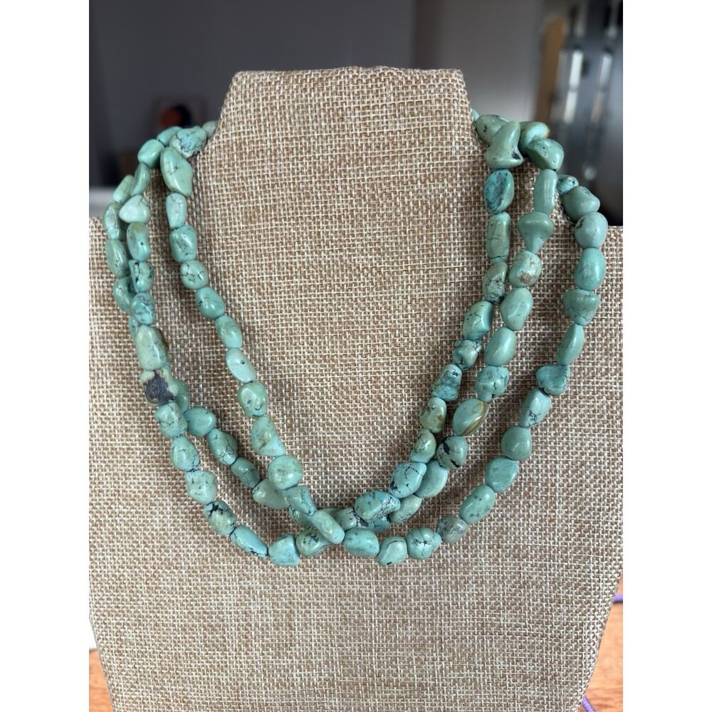 Vintage Native American Sterling Silver Polished Turquoise Multi Strand Necklace - Picture 2 of 15